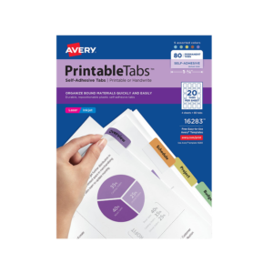Avery Printable Self-Adhesive Plastic Tabs, 1.75, Assorted, 80/Pack