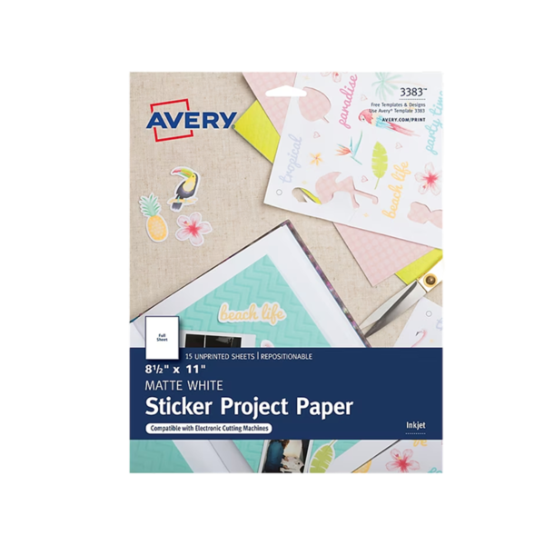 Avery Inkjet Multipurpose Sticker Paper, 8.5 x 11, White, 15 Stickers/Pack