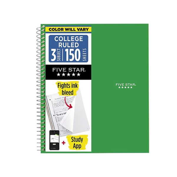 Five Star 3-Subject Notebooks, 8.5 x 11, College Ruled, 150 Sheets