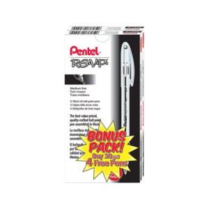 Pentel R.S.V.P. Ballpoint Pens, Medium Point, Black Ink, 24/Pack