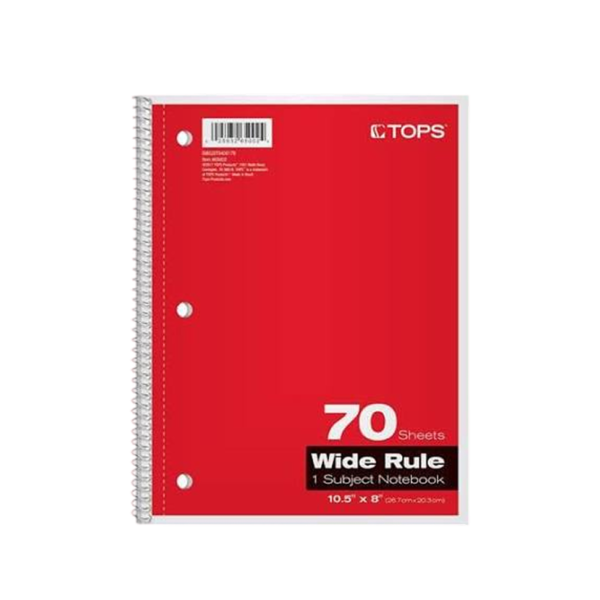 Staples 1-Subject Notebook, 8 x 10.5, Wide Ruled, 70 Sheets