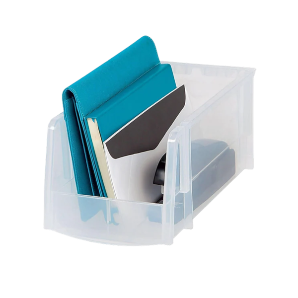 Iris Medium Stackable Plastic Storage Bin, 5 x 6 x 11, 1.6 Qt., Clear