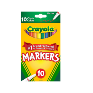 Crayola Classic Kids Markers, Fine Point, Assorted, 10/Pack