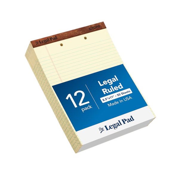 TOPS The Legal Pad Notepad, 8.5 x 11.75, Wide Ruled, Canary, 50 Sheets/Pad, 3 Pads/Pack