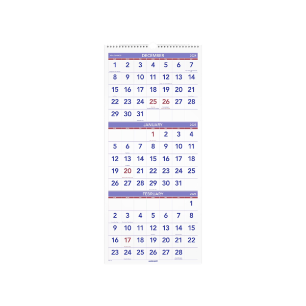 2025 AT-A-GLANCE Three-Month Wall Calendar, 15.5 x 22.75