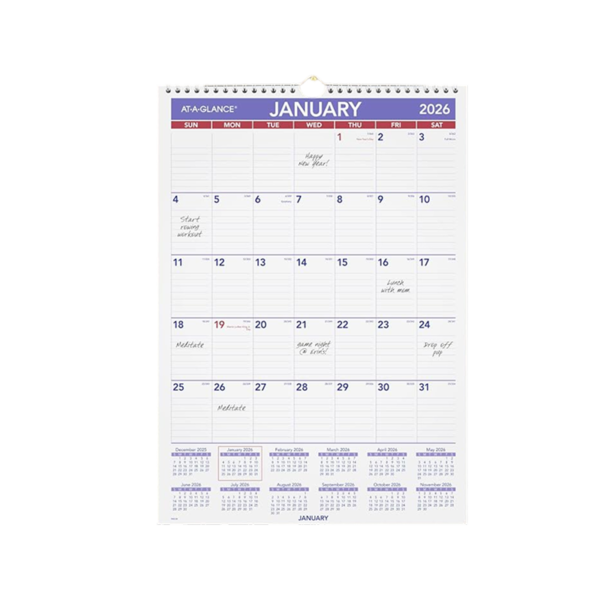 2026 AT-A-GLANCE Monthly Wall Calendar, 15 x 12, White/Purple
