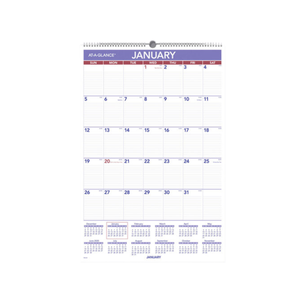 2026 AT-A-GLANCE Monthly Wall Calendar, 20 x 30, White/Purple