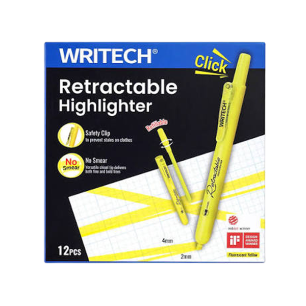 Staples Hype Retractable Highlighters, Chisel Tip, Yellow, 4/Pack