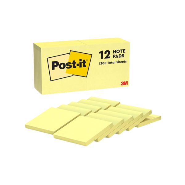 Post-it Recycled Super Sticky Notes, 3 x 3, Canary Collection, 70 Sheets/Pad, 12 Pads/Pack