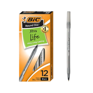 BIC Round Stic Xtra Life Ballpoint Pen, Medium Point, 1.0mm, Black Ink, 500/Pack