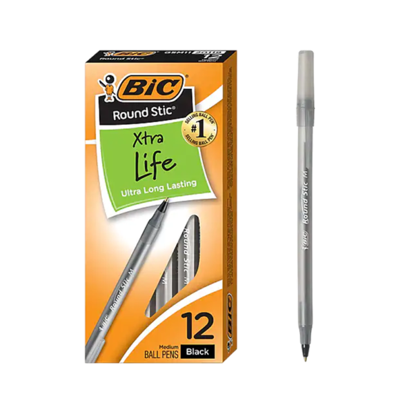 BIC Round Stic Xtra Life Ballpoint Pen, Medium Point, 1.0mm, Black Ink, 500/Pack