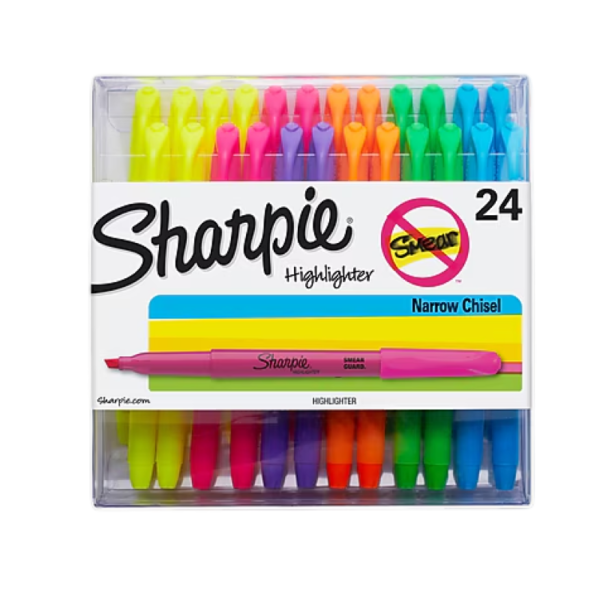 Sharpie Stick Highlighter, Chisel Tip, Assorted, 24/Pack