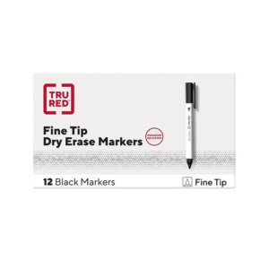 TRU RED Pen Dry Erase Markers, Fine Tip, Black, 12/Pack