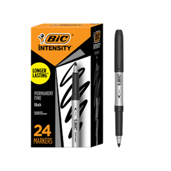 BIC Intensity Permanent Markers, Fine Tip, Black, 24/Pack