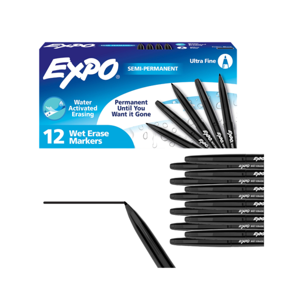Expo Dry Erase Markers, Ultra Fine Tip, Black, 12/Pack