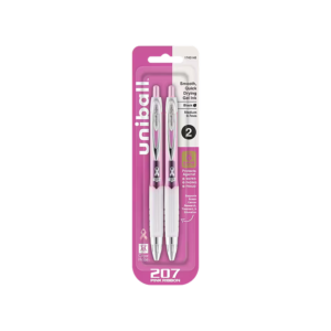 uni-ball 207 Pink Ribbon Retractable Gel Pens, Medium Point, 0.7mm, Black, 2/Pack
