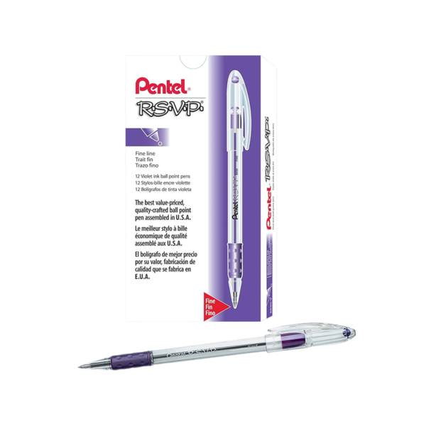 Pentel R.S.V.P. Ballpoint Pens, Fine Point, Purple Ink, Dozen