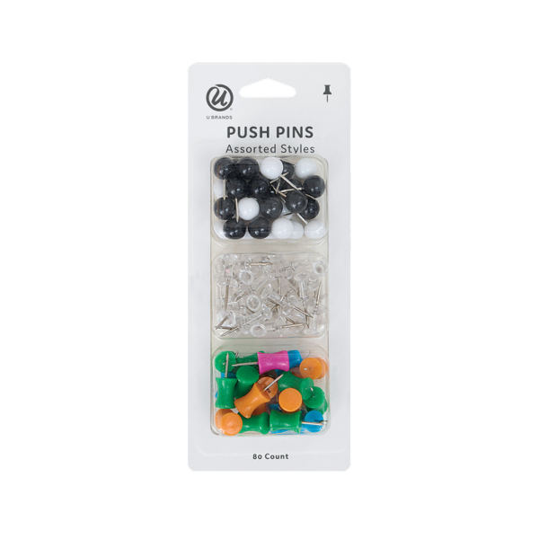 U Brands Fashion Sphere Push Pins, Plastic, Assorted, 200/Pack