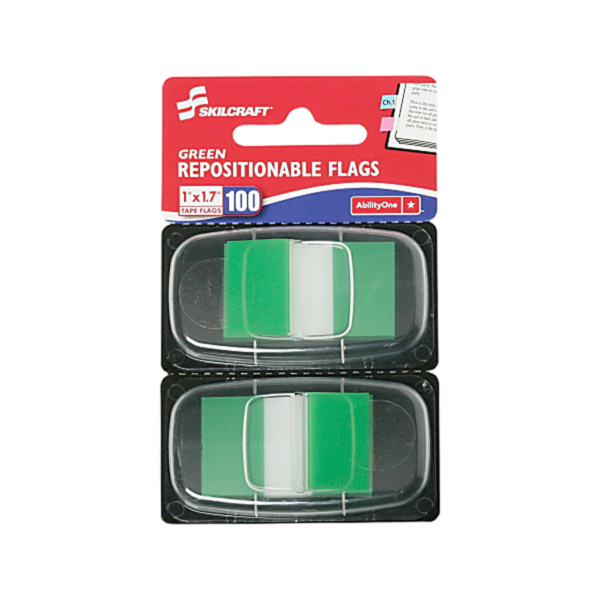 AbilityOne SKILCRAFT Colorful Self-stick Flag, Green, 50/Pack