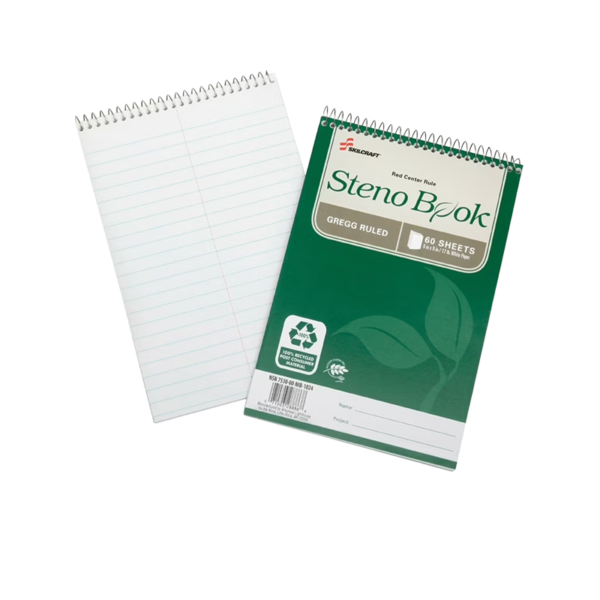 Skilcraft Steno Books, 6 x 9, Gregg Ruled, 80 Sheets, Green, 6/Pack