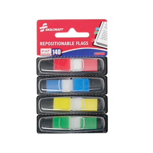 AbilityOne SKILCRAFT Repositionable Color Flags, 0.5 x 1.70, Assorted, 4/Pack