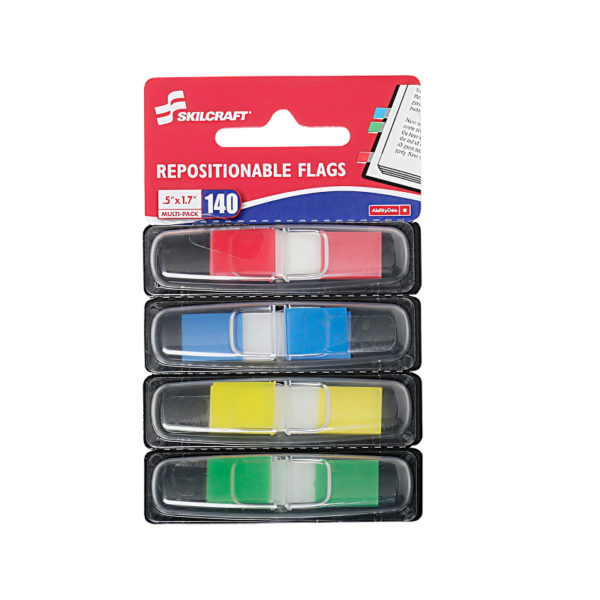 AbilityOne SKILCRAFT Repositionable Color Flags, 0.5 x 1.70, Assorted, 4/Pack