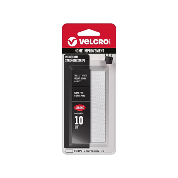 Velcro Brand Industrial Strength 2 x 4 Hook & Loop Fastener Strips, White, 2/Pack