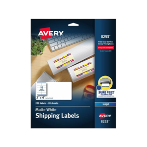 Avery Sure Feed Inkjet Shipping Labels, 2 x 4, White, 200 Labels/Pack