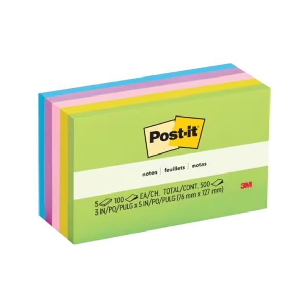 Post-it Notes, 3 x 5, Floral Fantasy Collection, Lined, 100 Sheet/Pad, 5 Pads/Pack