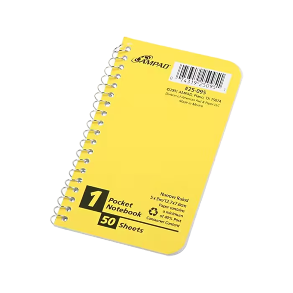 Ampad 1-Subject Pocket Notebook, 3 x 5, Narrow Ruled, 50 Sheets, Assorted Colors