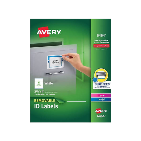 Avery Sure Feed Laser/Inkjet ID Labels, 3-1/3 x 4, White, 150 Labels/Pack