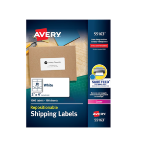 Avery Repositionable Laser Shipping Labels, 2 x 4, White, 1,000 Labels/Box