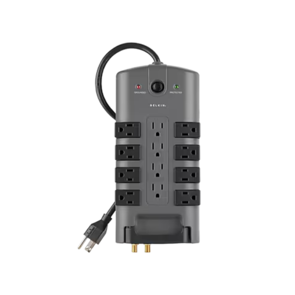 Belkin PivotPlug 12-Outlet Surge Protector, 4,320 Joules, 8′ Cord, Gray/Black