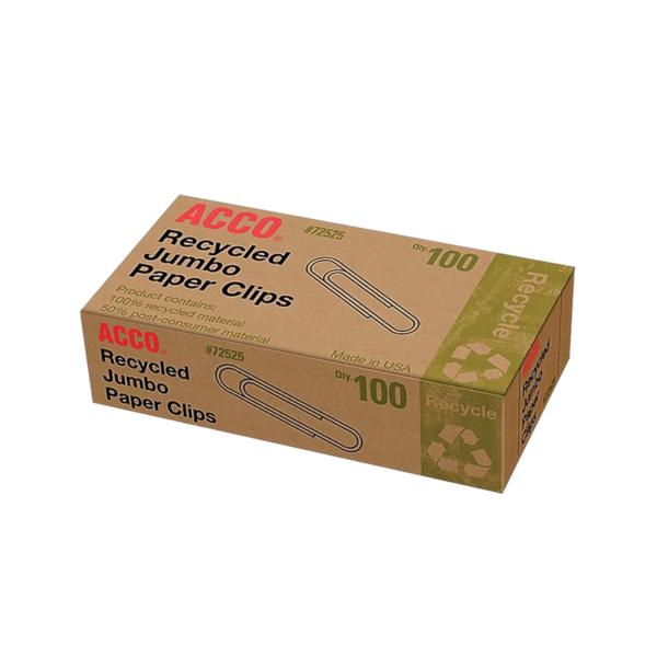 ACCO Recycled Paper Clips, Jumbo, Silver, 100/Box, 10 Boxes/Pack