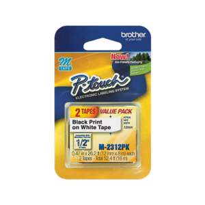 Brother P-touch M-231 Label Maker Tape, 0.5 x 26.2′, Black on White, 2/Pack