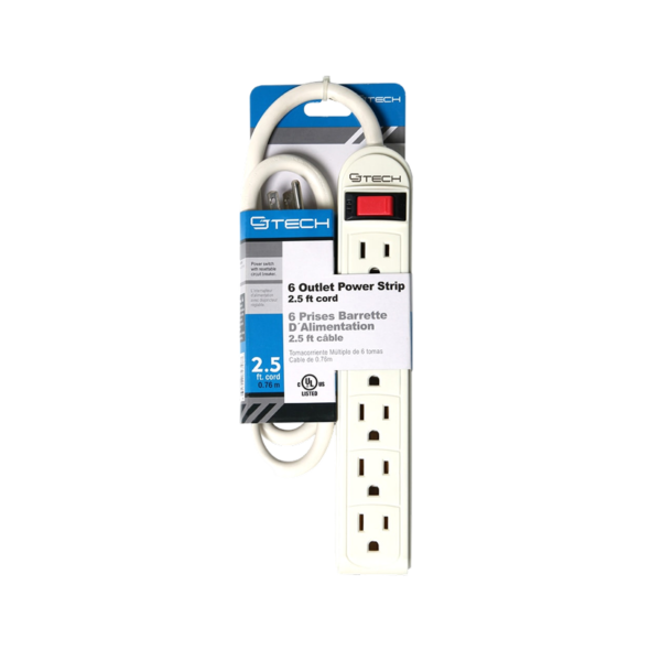 TECH 6-Outlet Power Strip, 6′ Cord, White