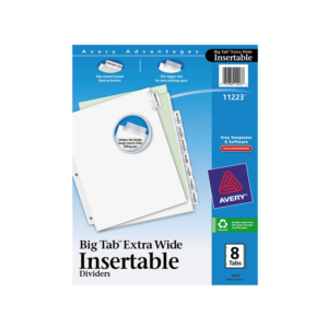Avery Big Tab Insertable Paper Dividers, Clear 8 Tab, White
