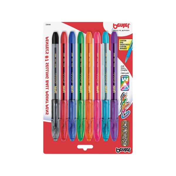 Pentel R.S.V.P. Ballpoint Pens, Medium Point, Assorted Ink, 8/Pack
