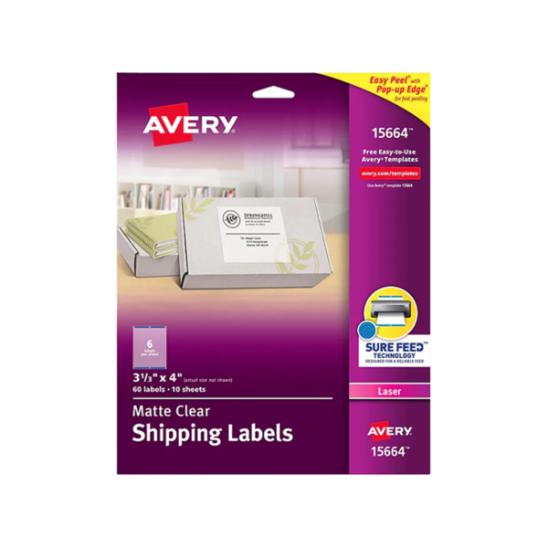 Avery Easy Peel Laser Shipping Labels, 2 x 4, Clear, 100 Labels/Pack