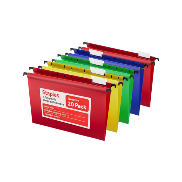 Hanging File Folder, 5-Tab, Letter Size, Assorted, 20/Box