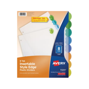 Avery Style Edge Insertable Plastic Dividers, 8 Tab, Multicolor