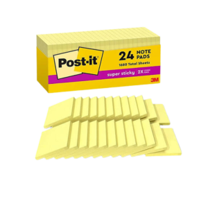 Post-it Super Sticky Notes, 3 x 3, Canary Collection, 90 Sheet/Pad, 24 Pads/Box