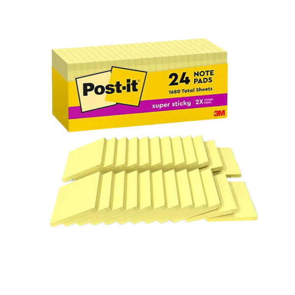 Post-it Super Sticky Notes, 3 x 3, Canary Collection, 90 Sheet/Pad, 24 Pads/Box