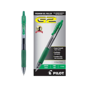 Pilot G2 Retractable Gel Pens, Extra Fine Point, Green Ink, Dozen