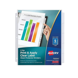 Avery Index Maker Standard Weight Sheet Protector Plastic Dividers, 5-Tab, 8-1/2 x 11, Clear
