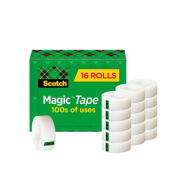 Scotch Magic Invisible Clear Tape Refill, 0.75 x 27.77 yds., 1 Core, Clear, 16 Rolls/Pack