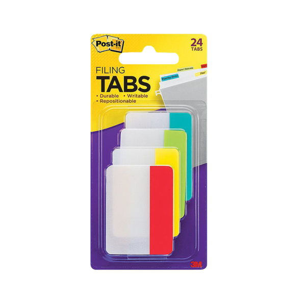 Post-it Filing Tabs, 2 Wide, Assorted Colors, 24 Tabs/Pack