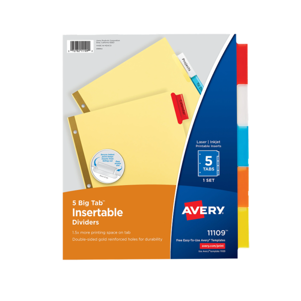 Avery Big Tab Insertable Plastic Divider, 5 Tabs, Multicolor, 1 Set