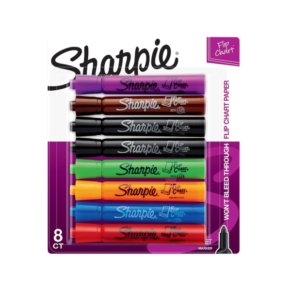 Sharpie Flip Chart Tank Permanent Marker, Bullet Tip, Assorted, 8/Pack
