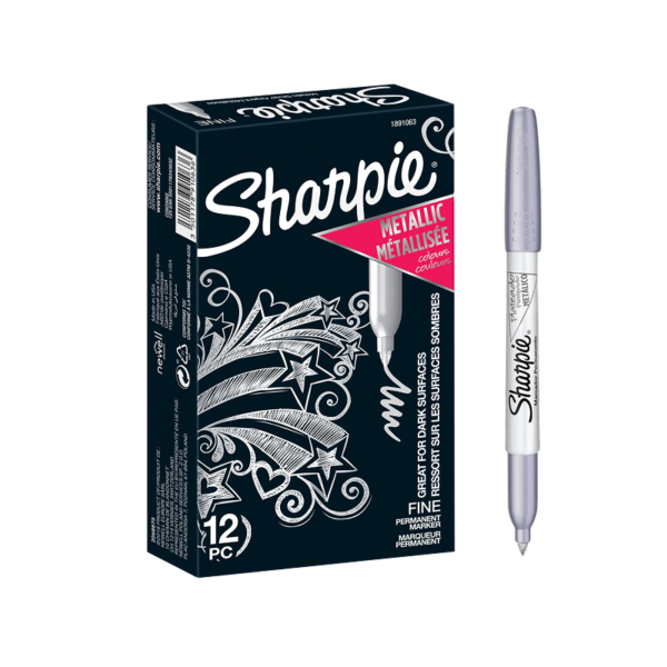 Sharpie Permanent Marker, Fine Tip, Silver Metallic, Dozen